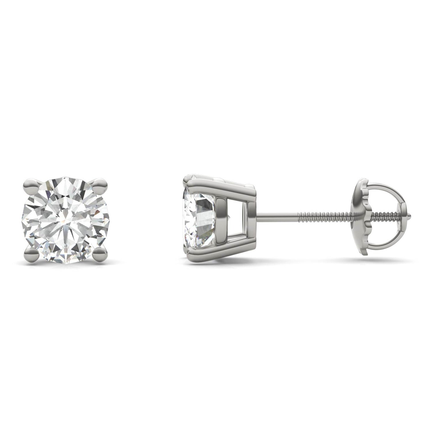 2.00 CTW DEW Round Forever One Moissanite Four Prong Screw-Back Earrings in 14K White Gold