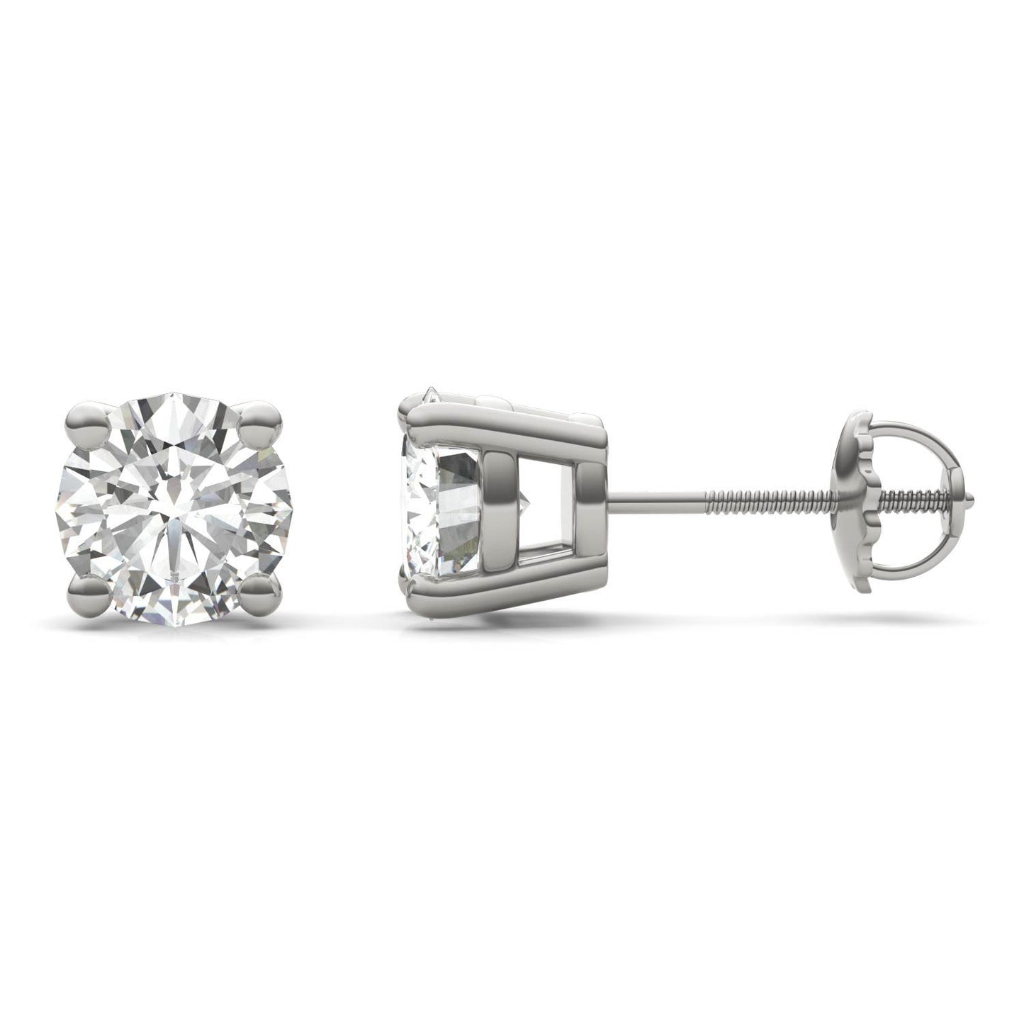 3.00 CTW DEW Round Forever One Moissanite Four Prong Screw-Back Earrings in 14K White Gold