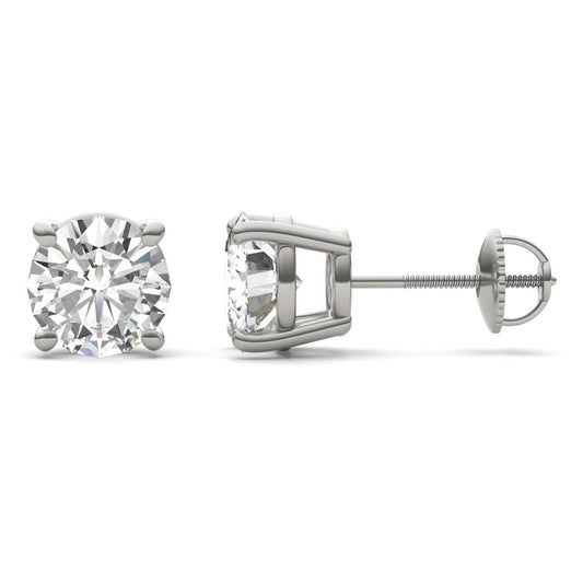3.80 CTW DEW Round Forever One Moissanite Four Prong Screw-Back Earrings in 14K White Gold