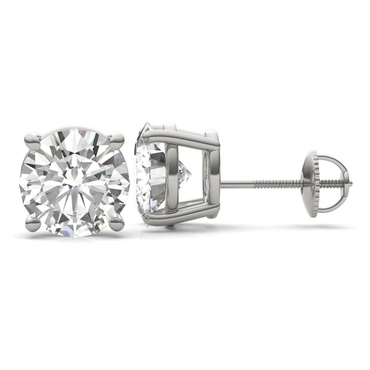 5.40 CTW DEW Round Forever One Moissanite Four Prong Screw-Back Earrings in 14K White Gold