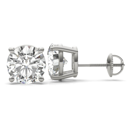 5.40 CTW DEW Round Forever One Moissanite Four Prong Screw-Back Earrings in 14K White Gold