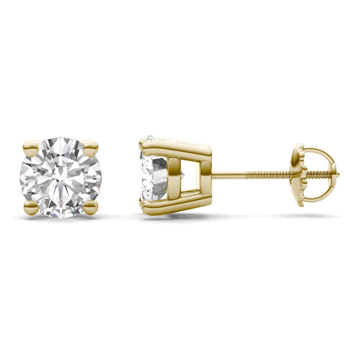 3.00 CTW DEW Round Forever One Moissanite Four Prong Screw-Back Earrings in 14K Yellow Gold