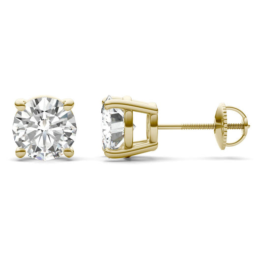 3.80 CTW DEW Round Forever One Moissanite Four Prong Screw-Back Earrings in 14K Yellow Gold