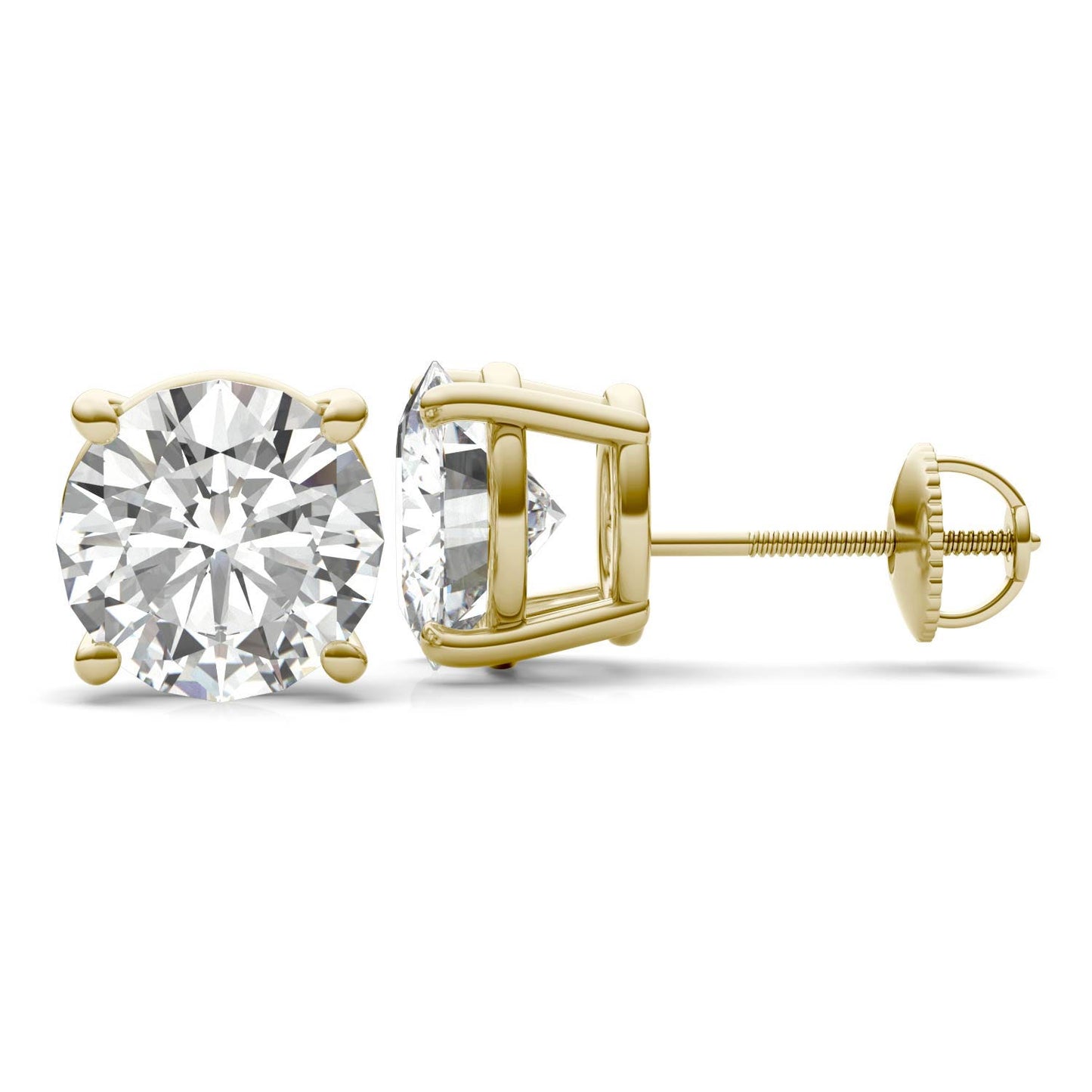 5.40 CTW DEW Round Forever One Moissanite Four Prong Screw-Back Earrings in 14K Yellow Gold