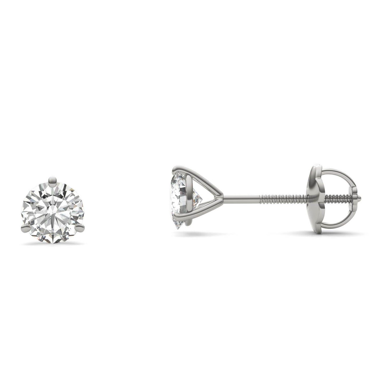 1.00 CTW DEW Round Forever One Moissanite Three Prong Martini Screw-Back Earrings in 14K White Gold