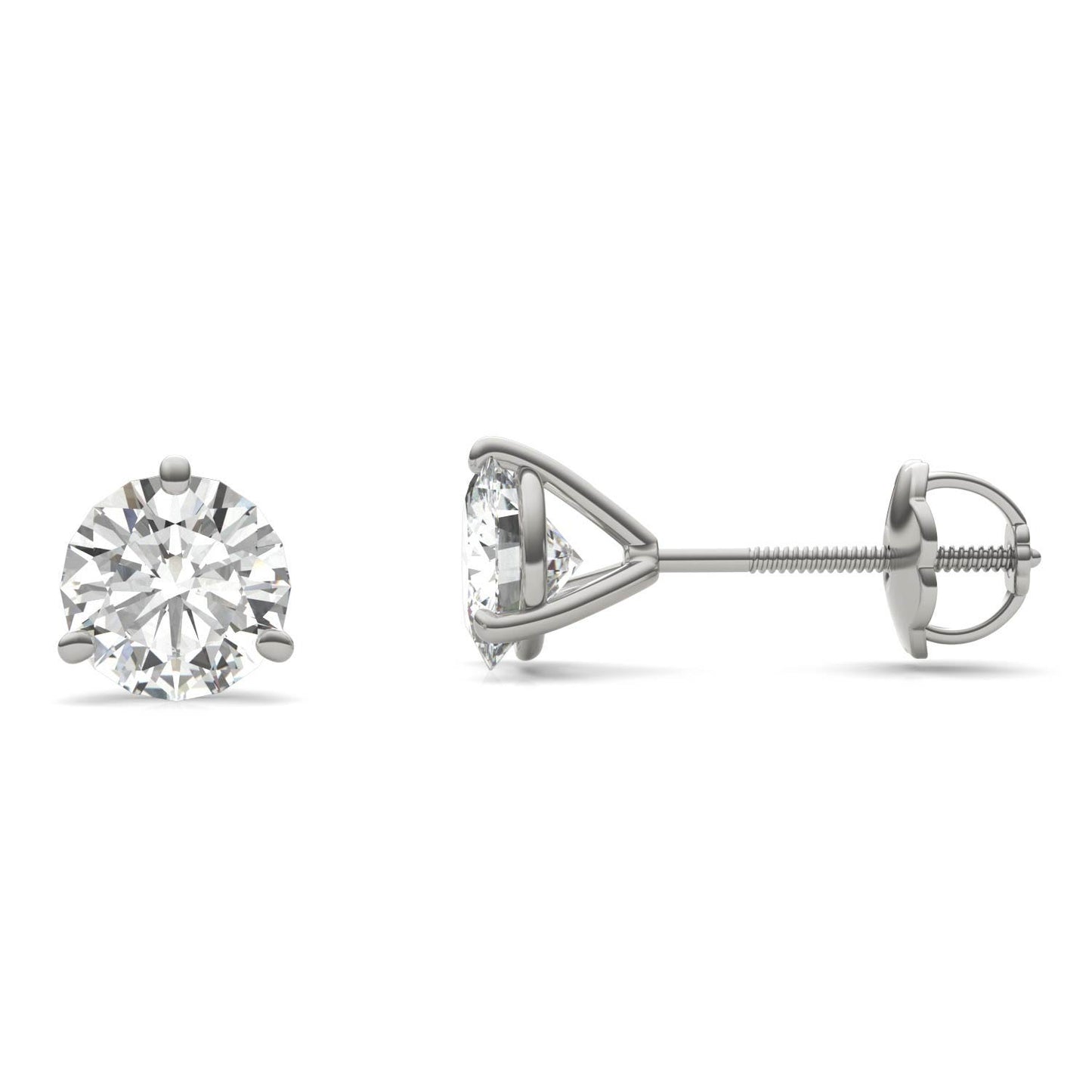 2.00 CTW DEW Round Forever One Moissanite Three Prong Martini Screw-Back Earrings in 14K White Gold