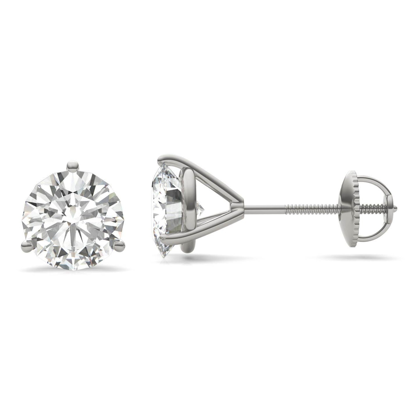 3.00 CTW DEW Round Forever One Moissanite Three Prong Martini Screw-Back Earrings in 14K White Gold