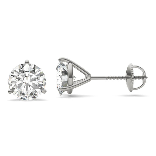 3.00 CTW DEW Round Forever One Moissanite Three Prong Martini Screw-Back Earrings in 14K White Gold