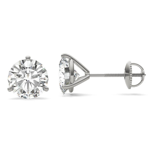 3.80 CTW DEW Round Forever One Moissanite Three Prong Martini Screw-Back Earrings in 14K White Gold
