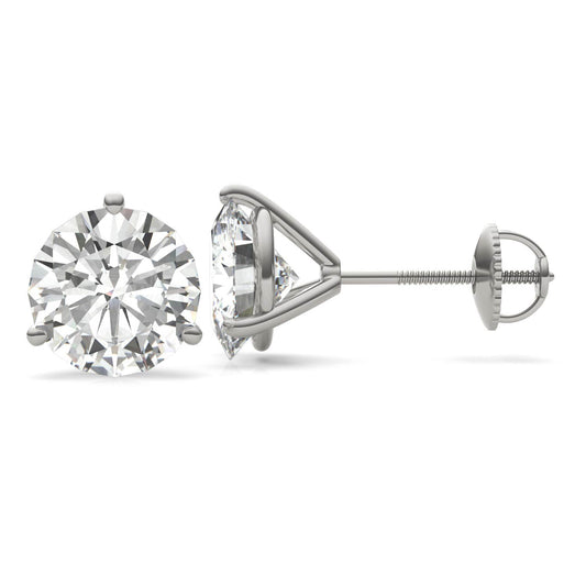 5.40 CTW DEW Round Forever One Moissanite Three Prong Martini Stud Earrings in 14K White Gold