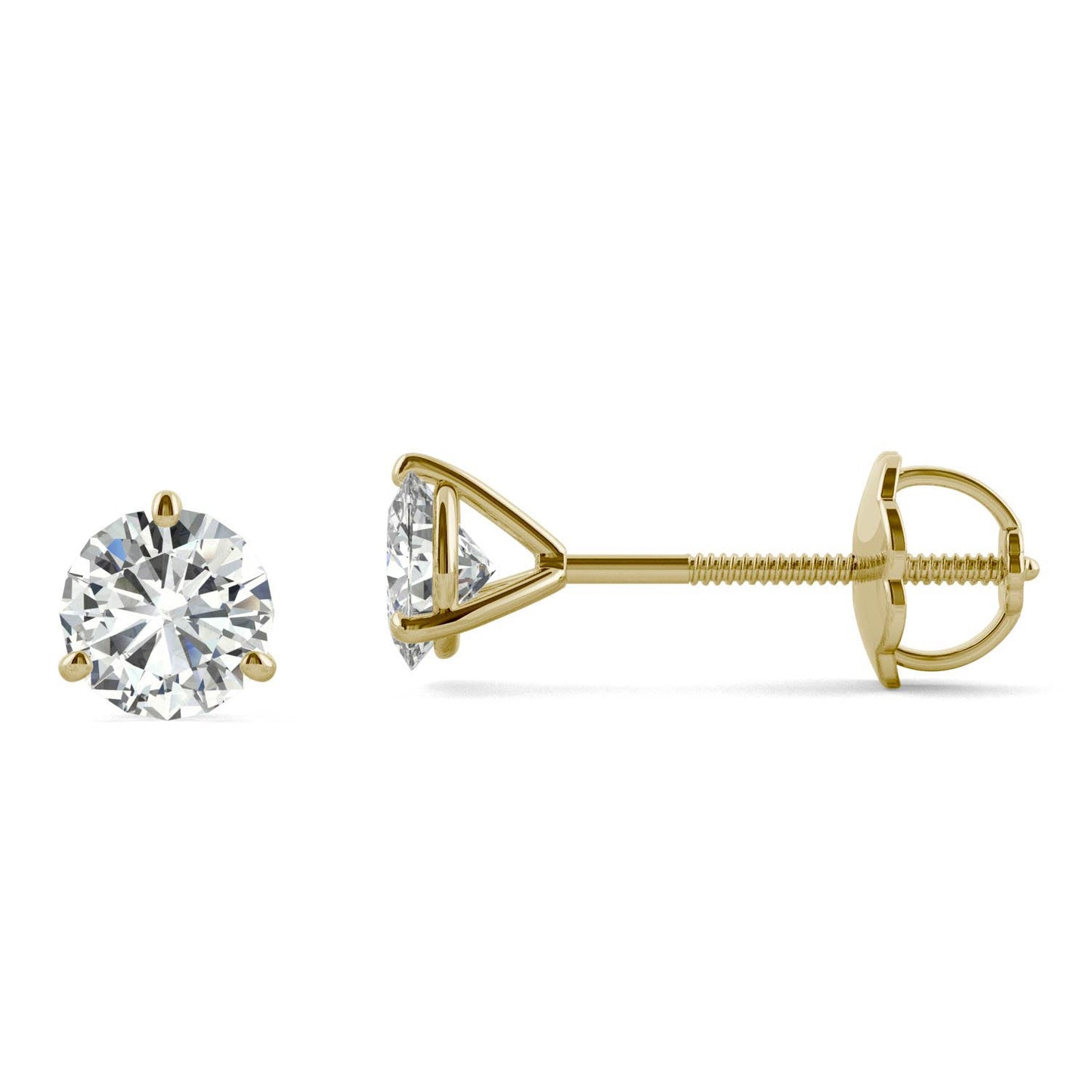1.00 CTW DEW Round Forever One Moissanite Three Prong Martini Screw-Back Earrings in 14K Yellow Gold