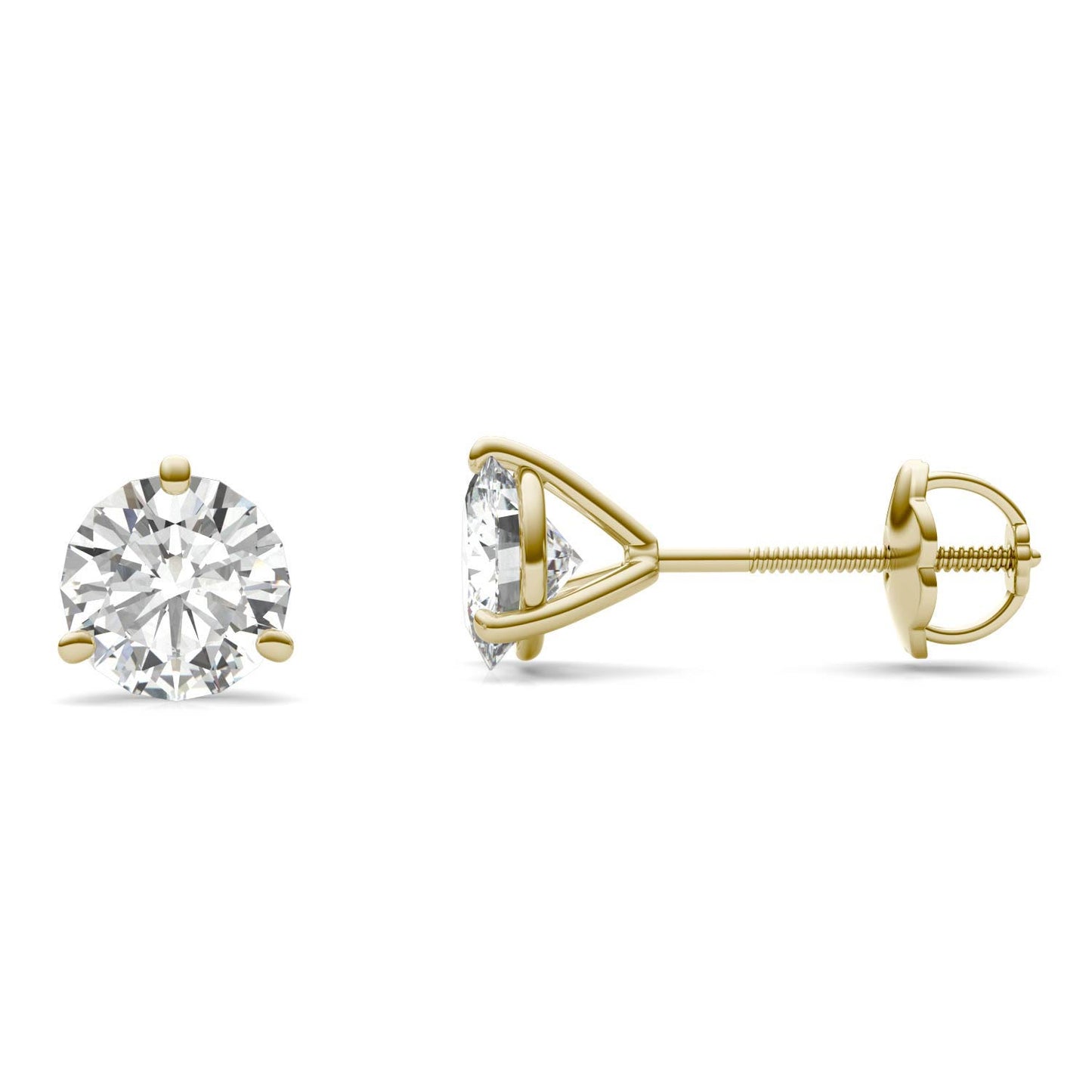 2.00 CTW DEW Round Forever One Moissanite Three Prong Martini Screw-Back Earrings in 14K Yellow Gold