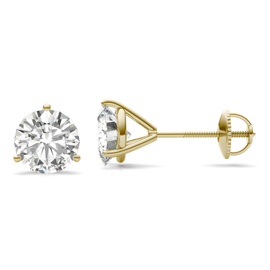 3.00 CTW DEW Round Forever One Moissanite Three Prong Martini Screw-Back Earrings in 14K Yellow Gold