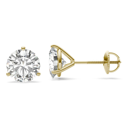 3.80 CTW DEW Round Forever One Moissanite Three Prong Martini Screw-Back Earrings in 14K Yellow Gold