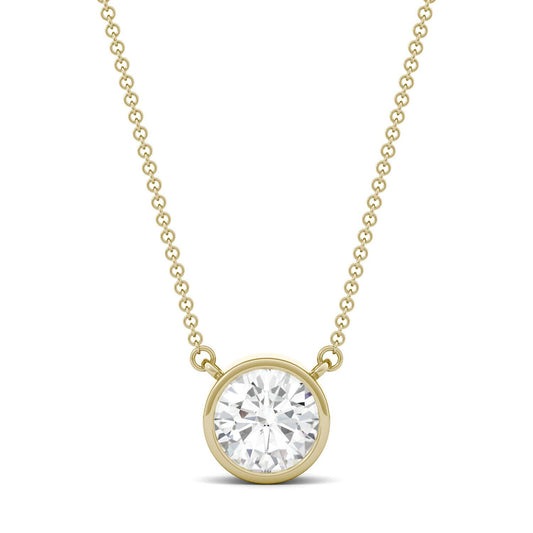 1.90 CTW DEW Round Forever One Moissanite Bezel Solitaire Necklace in 14K Yellow Gold