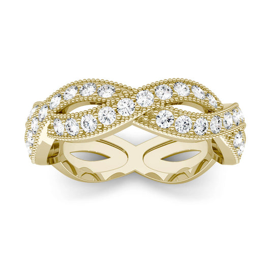 0.45 CTW DEW Round Forever One Moissanite Twist Milgrain Ring in 14K Yellow Gold