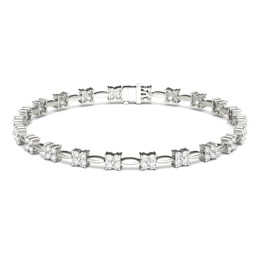1.76 CTW DEW Round Forever One Moissanite Floral Tennis Bracelet in 14K White Gold