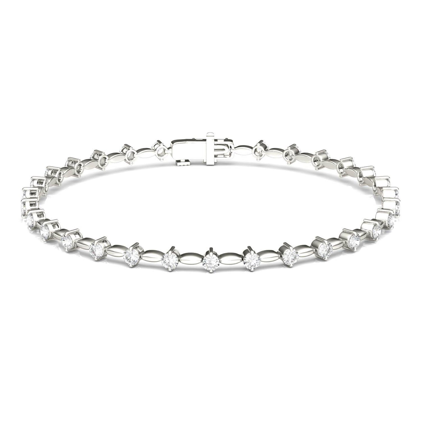 0.93 CTW DEW Round Forever One Moissanite Link Tennis Bracelet in 14K White Gold