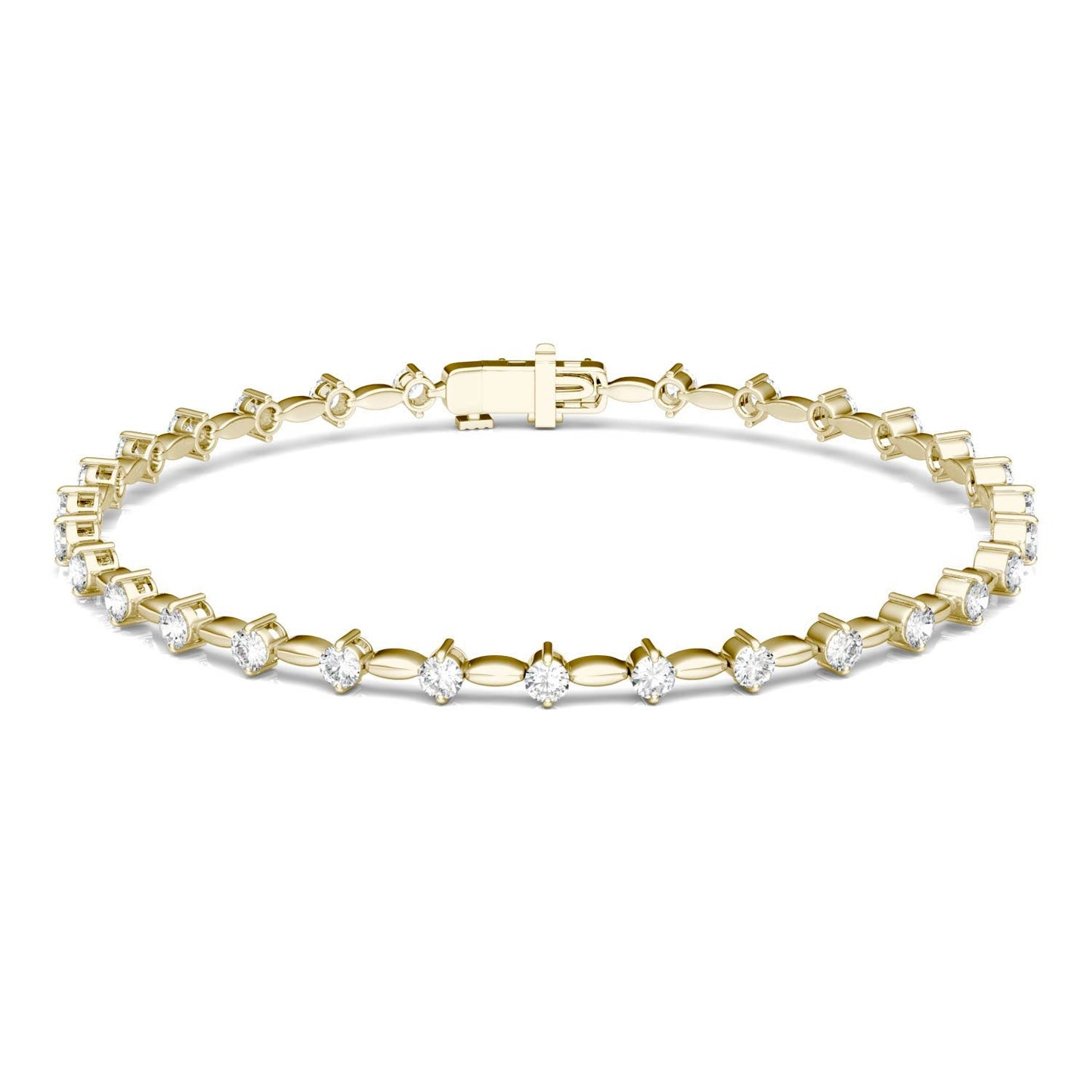 0.93 CTW DEW Round Forever One Moissanite Link Tennis Bracelet in 14K Yellow Gold