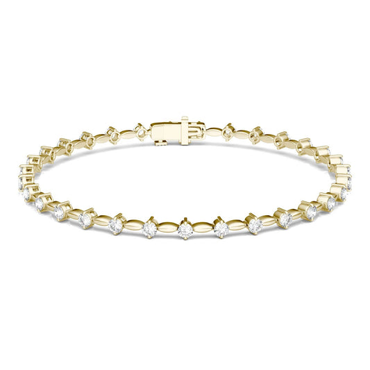 0.93 CTW DEW Round Forever One Moissanite Link Tennis Bracelet in 14K Yellow Gold