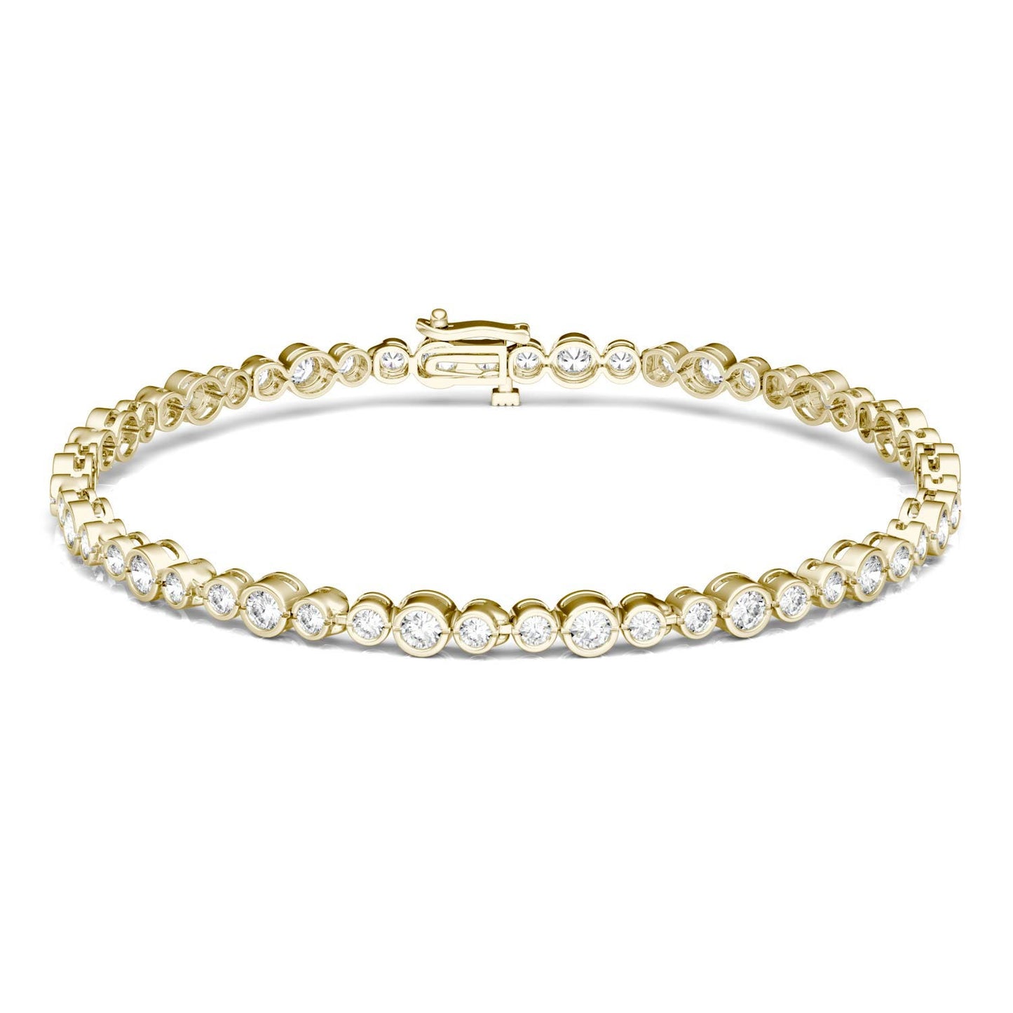 2.16 CTW DEW Round Forever One Moissanite Petite Multi Bezel Fashion Bracelet in 14K Yellow Gold