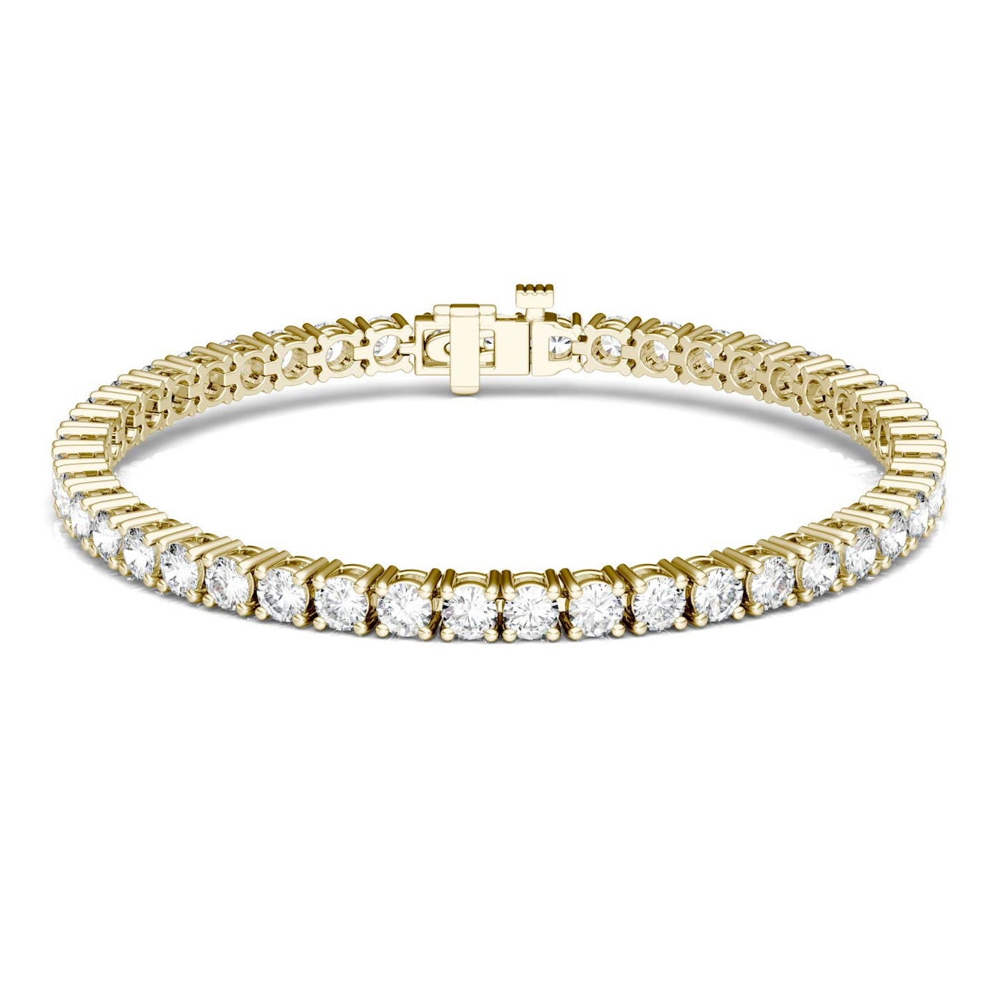 7.20 CTW DEW Round Forever One Moissanite Classic Four Prong Tennis Bracelet in 14K Yellow Gold