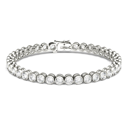 4.00 CTW DEW Round Forever One Moissanite Bezel Tennis Bracelet in 14K White Gold