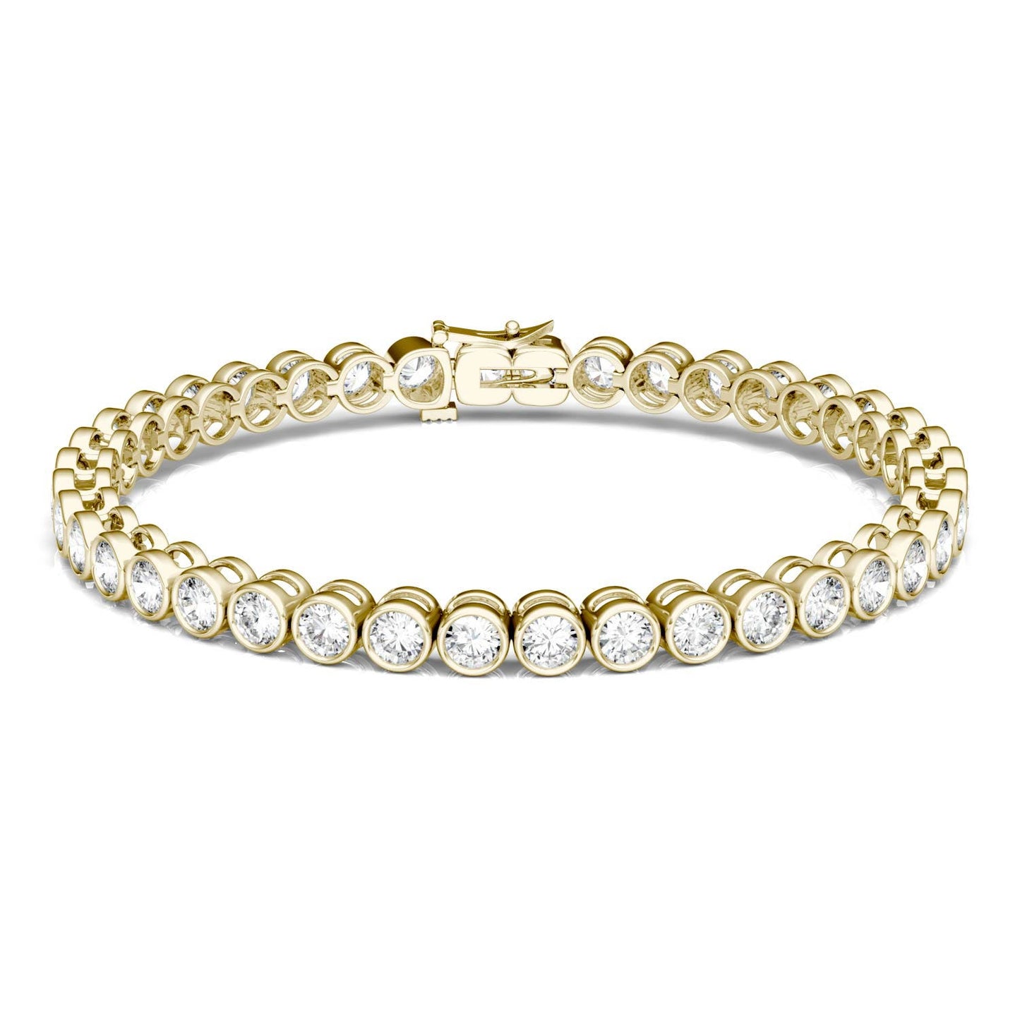 4.00 CTW DEW Round Forever One Moissanite Bezel Tennis Bracelet in 14K Yellow Gold