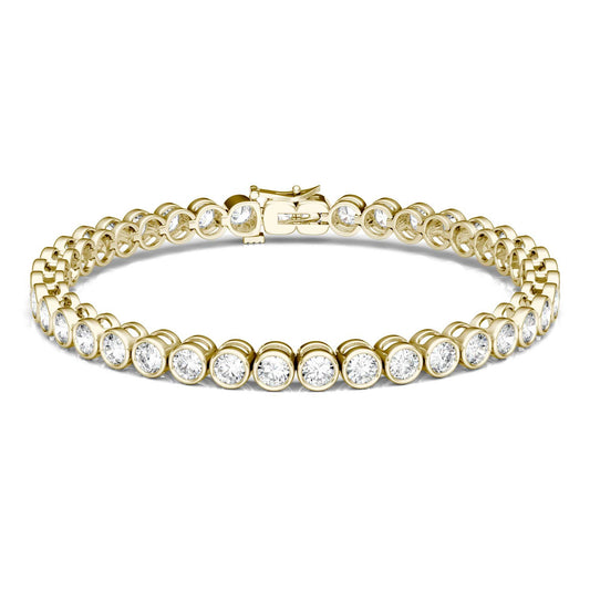 4.00 CTW DEW Round Forever One Moissanite Bezel Tennis Bracelet in 14K Yellow Gold