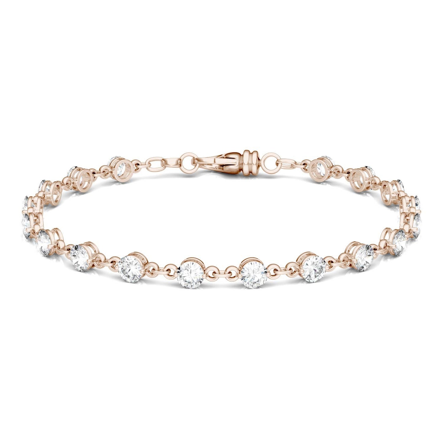 4.14 CTW DEW Round Forever One Moissanite Link Bracelet in 14K Rose Gold