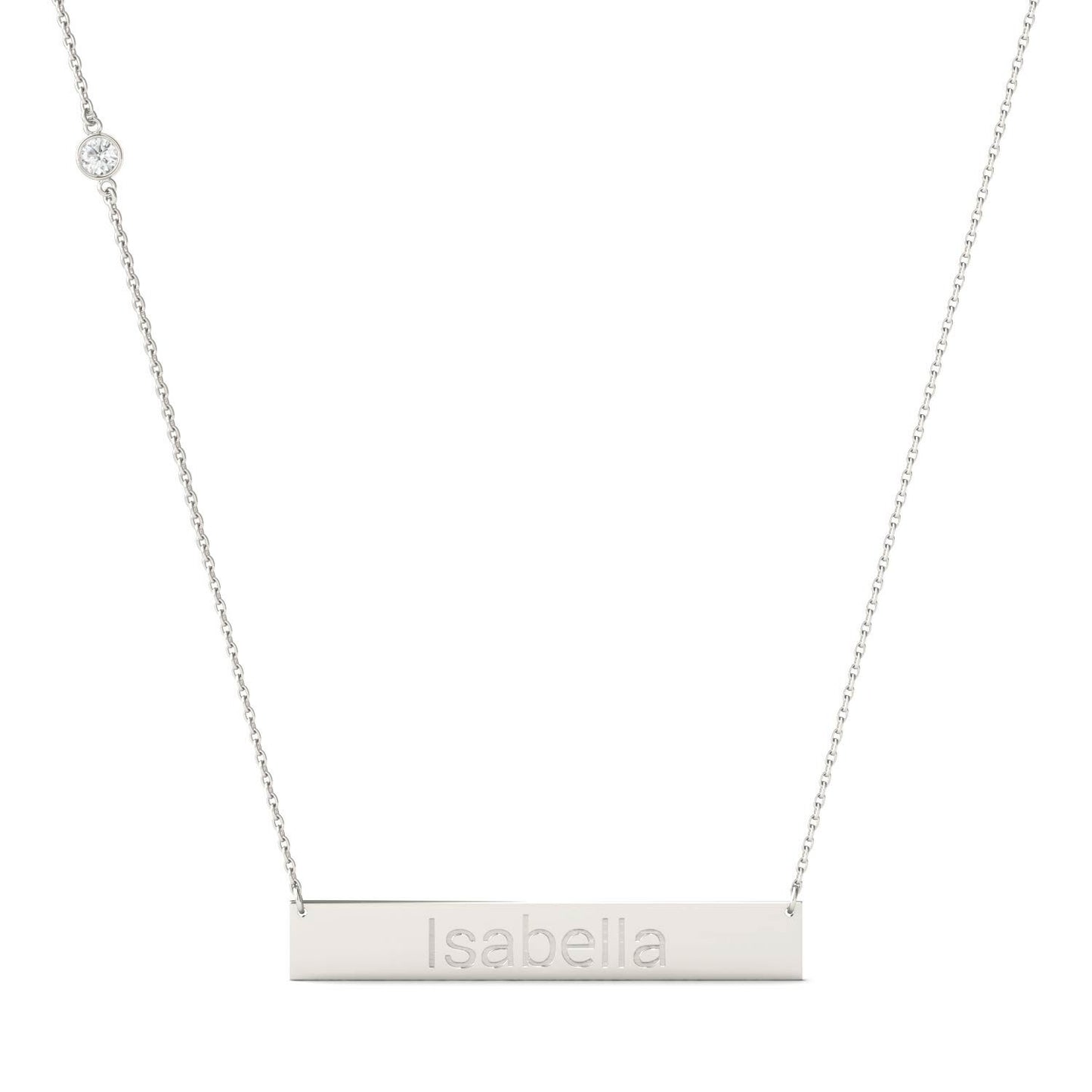 Personalized Block Name Bar Necklace in Sterling Silver with Forever One Moissanite Accent