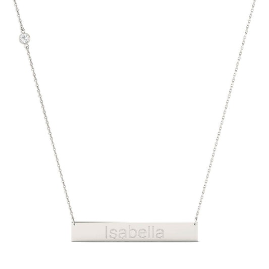 Personalized Block Name Bar Necklace in Sterling Silver with Forever One Moissanite Accent