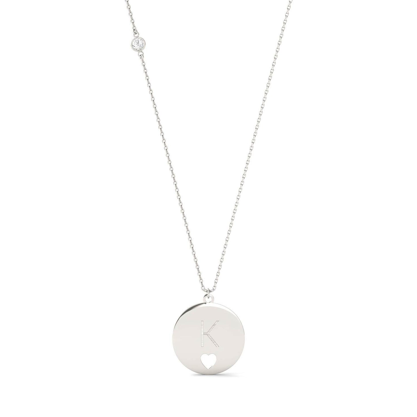 Personalized Block Initial Heart Necklace in Sterling Silver with Forever One Moissanite Accent