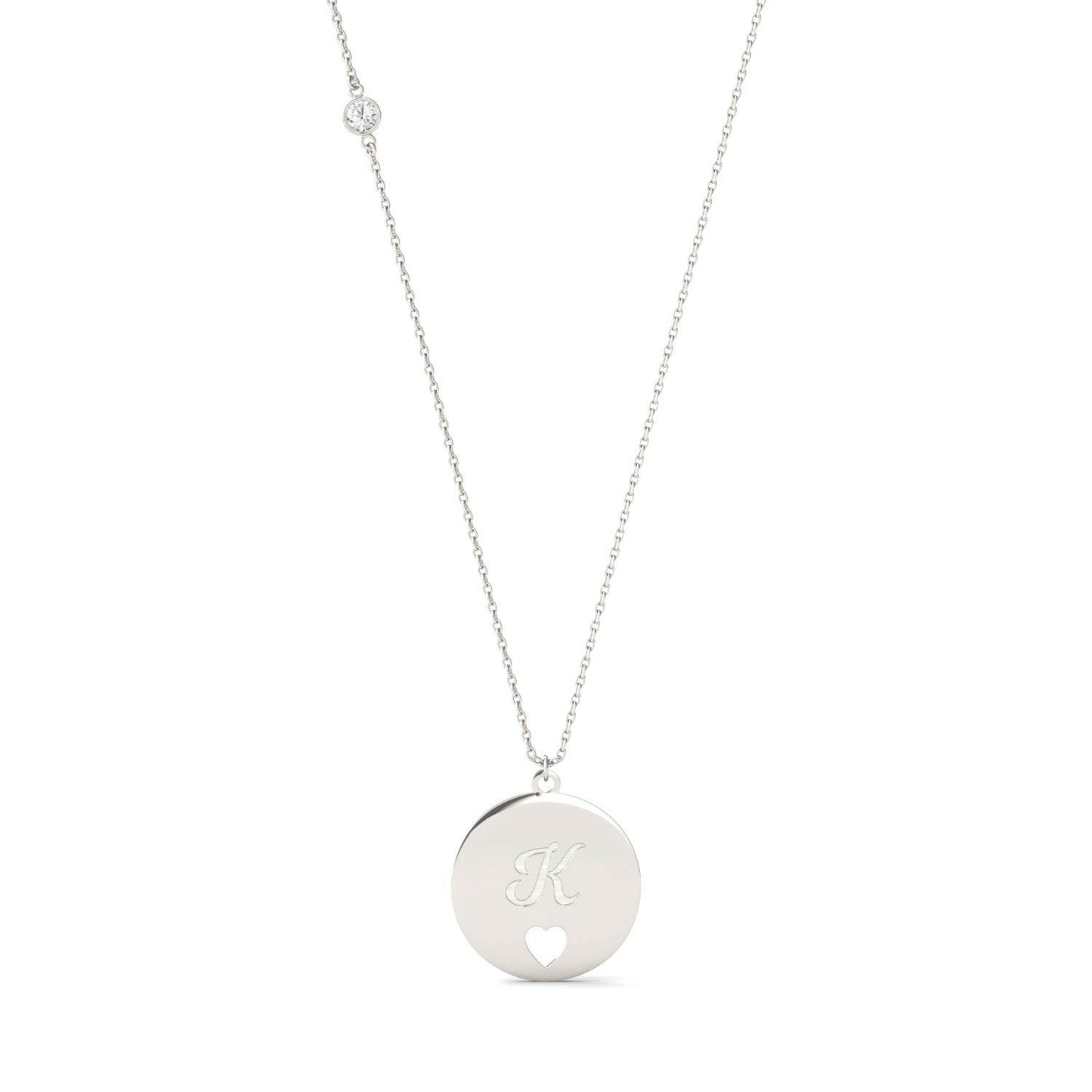 Personalized Script Initial Heart Necklace in Sterling Silver with Forever One Moissanite Accent