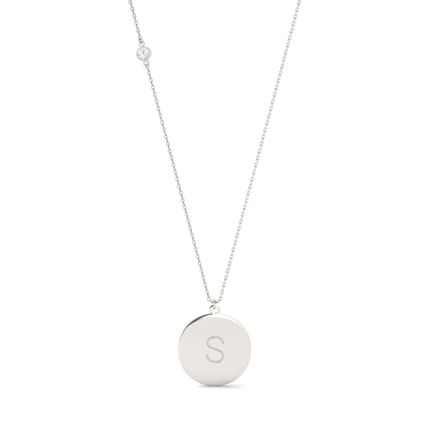 Personalized Block Initial Necklace in Sterling Silver with Forever One Moissanite Accent