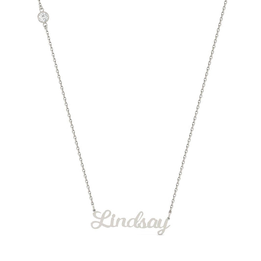 Custom Script Name Necklace in Sterling Silver with Forever One Moissanite Accent