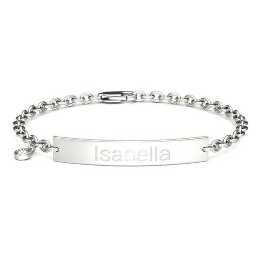 Personalized Block Bar Bracelet in Sterling Silver with Forever One Moissanite Accent