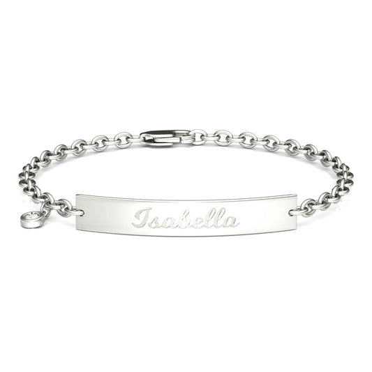 Personalized Script Bar Bracelet in Sterling Silver with Forever One Moissanite Accent