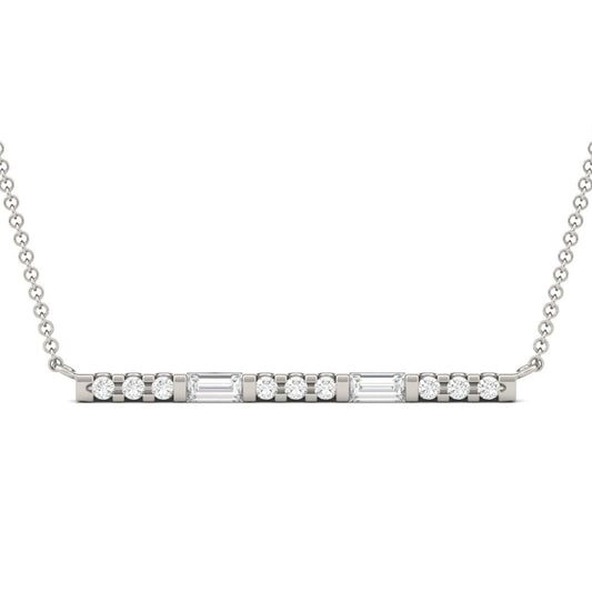 0.37 CTW DEW Straight Baguette Forever One Moissanite Horizontal Fashion Necklace in 14K White Gold