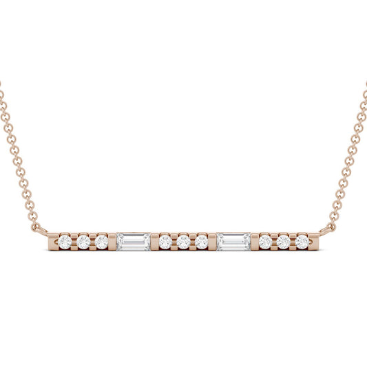 0.37 CTW DEW Straight Baguette Forever One Moissanite Horizontal Fashion Necklace in 14K Rose Gold