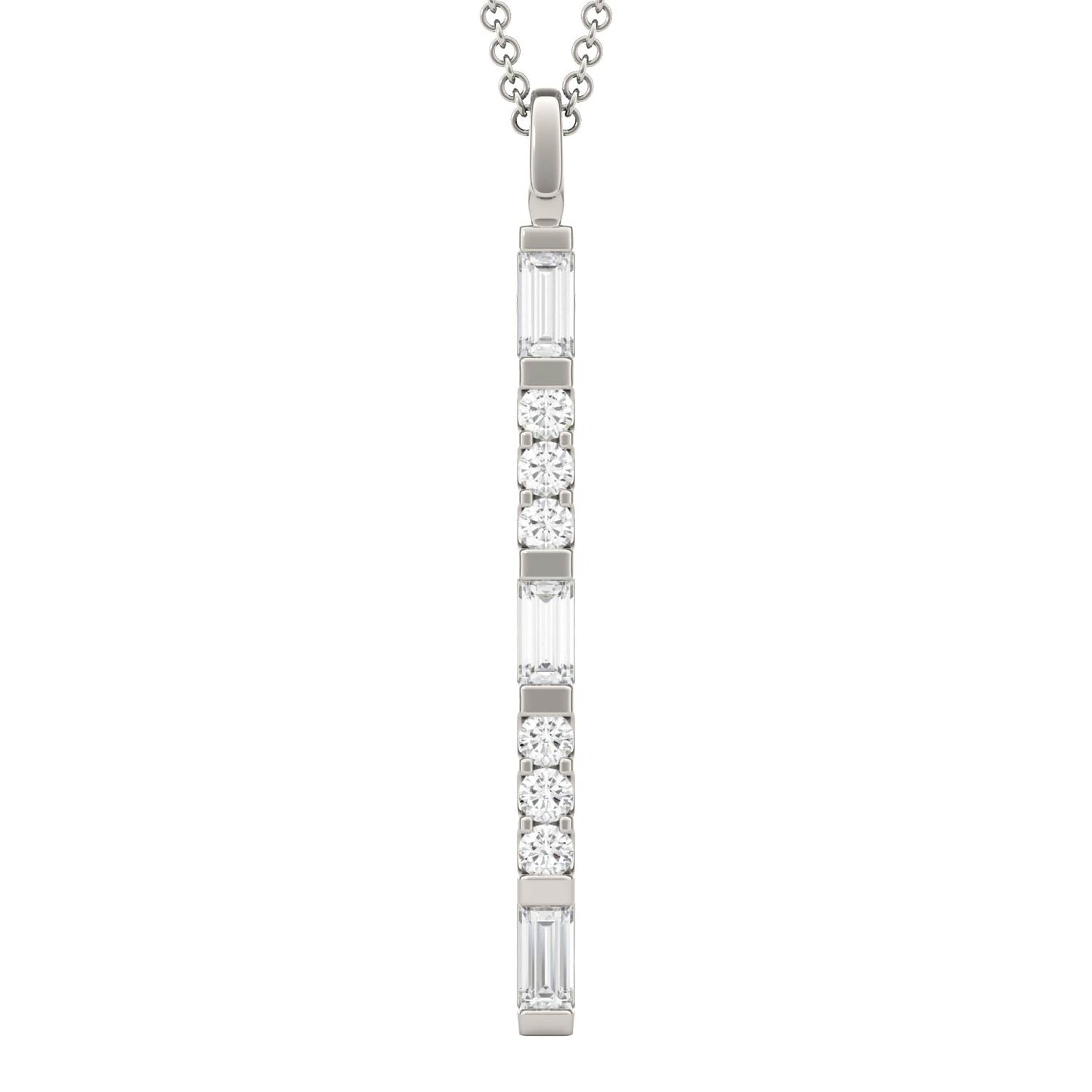 0.50 CTW DEW Straight Baguette Forever One Moissanite Linear Necklace in 14K White Gold