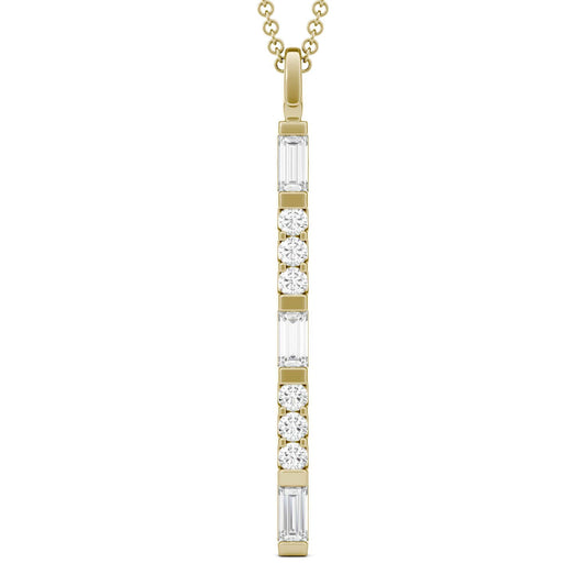0.50 CTW DEW Straight Baguette Forever One Moissanite Linear Necklace in 14K Yellow Gold