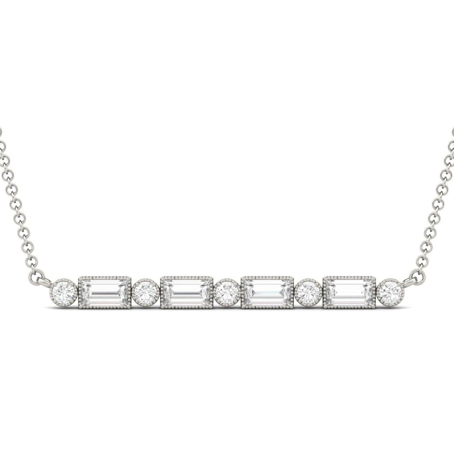 0.61 CTW DEW Straight Baguette Forever One Moissanite Horizontal Bar Necklace in 14K White Gold
