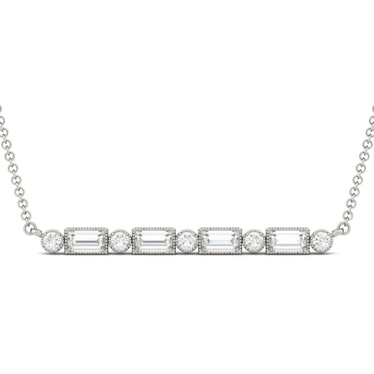 0.61 CTW DEW Straight Baguette Forever One Moissanite Horizontal Bar Necklace in 14K White Gold