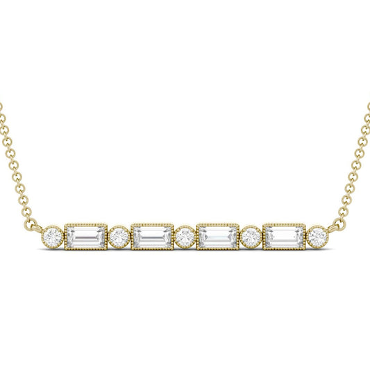 0.61 CTW DEW Straight Baguette Forever One Moissanite Horizontal Bar Necklace in 14K Yellow Gold