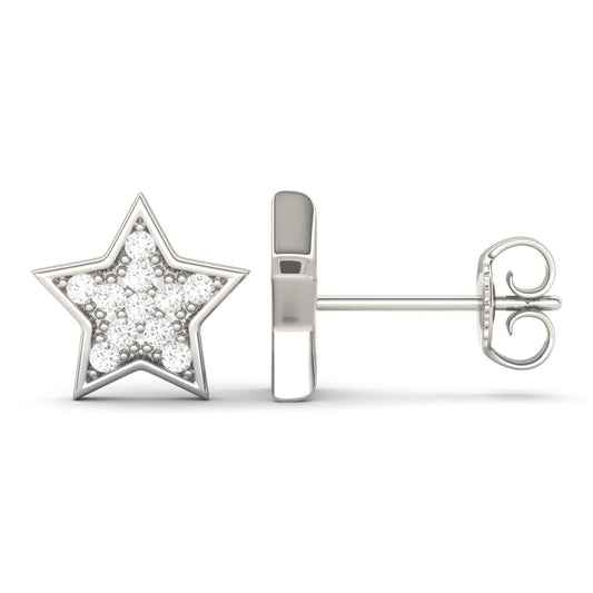 0.22 CTW DEW Round Forever One Moissanite Pave Star Earrings in 14K White Gold