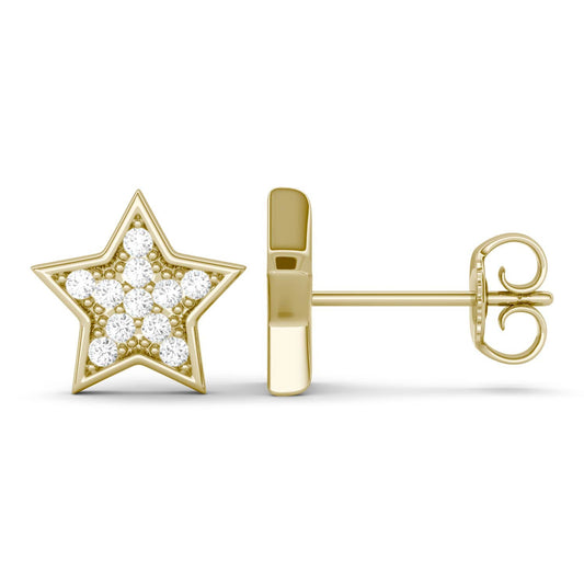 0.22 CTW DEW Round Forever One Moissanite Pave Star Earrings in 14K Yellow Gold