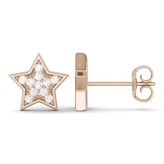 0.22 CTW DEW Round Forever One Moissanite Pave Star Earrings in 14K Rose Gold