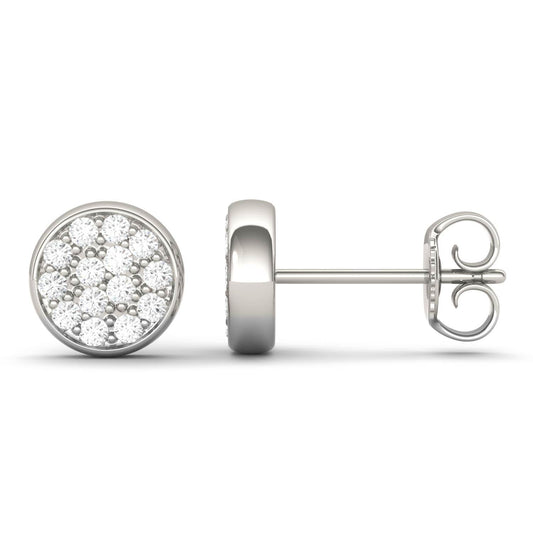 0.28 CTW DEW Round Forever One Moissanite Pave Disc Stud Earrings in 14K White Gold