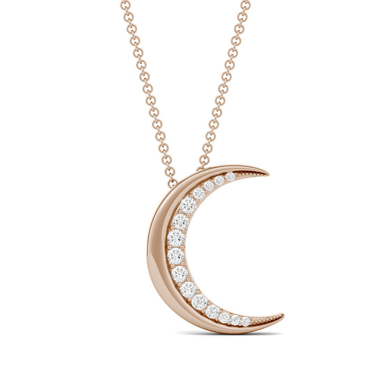 0.19 CTW DEW Round Forever One Moissanite Moon Necklace in 14K Rose Gold